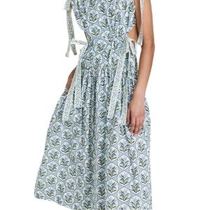 Agua Bendita Blue and Green Patterned Midi Dress